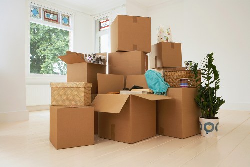 Moving supplies and packed belongings ready for collection and delivery